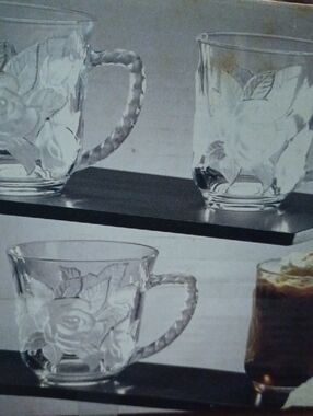 Etched Rose Glass Mugs - Set of Clear Floral Cups